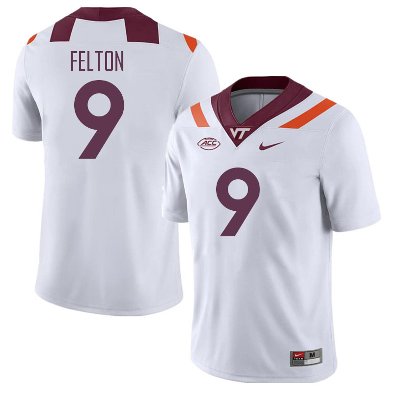Men #9 Da'Quan Felton Virginia Tech Hokies College Football Jerseys Stitched Sale-White - Click Image to Close